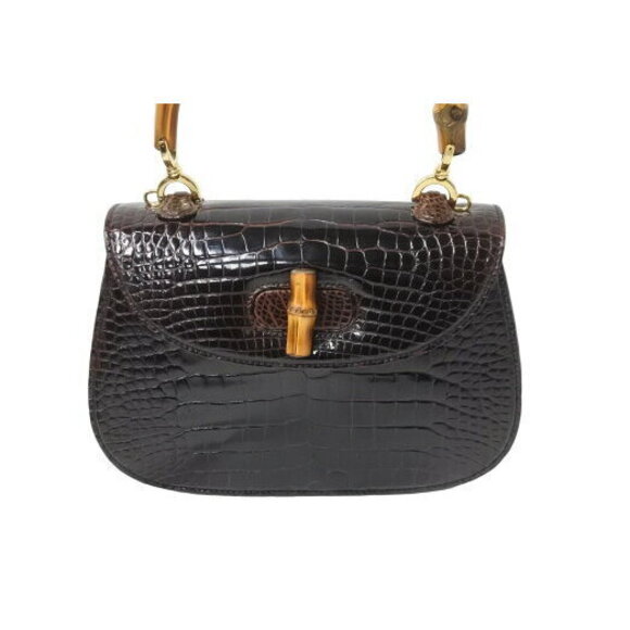 Gucci handbag shoulder bag brown crocodile bamboo leather - Picture 3 of 8